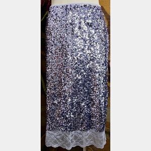 Anthropologie Sequined Lace Midi Skirt XLP